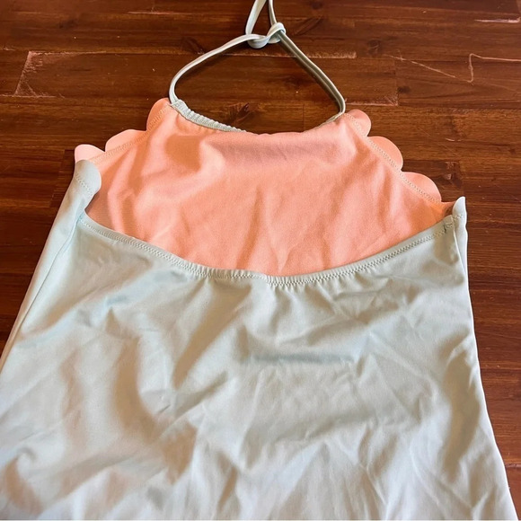 Vanilla/Beach Mint Scalloped One Piece Bikini Swimsuit Halter Size XL - Picture 5 of 10